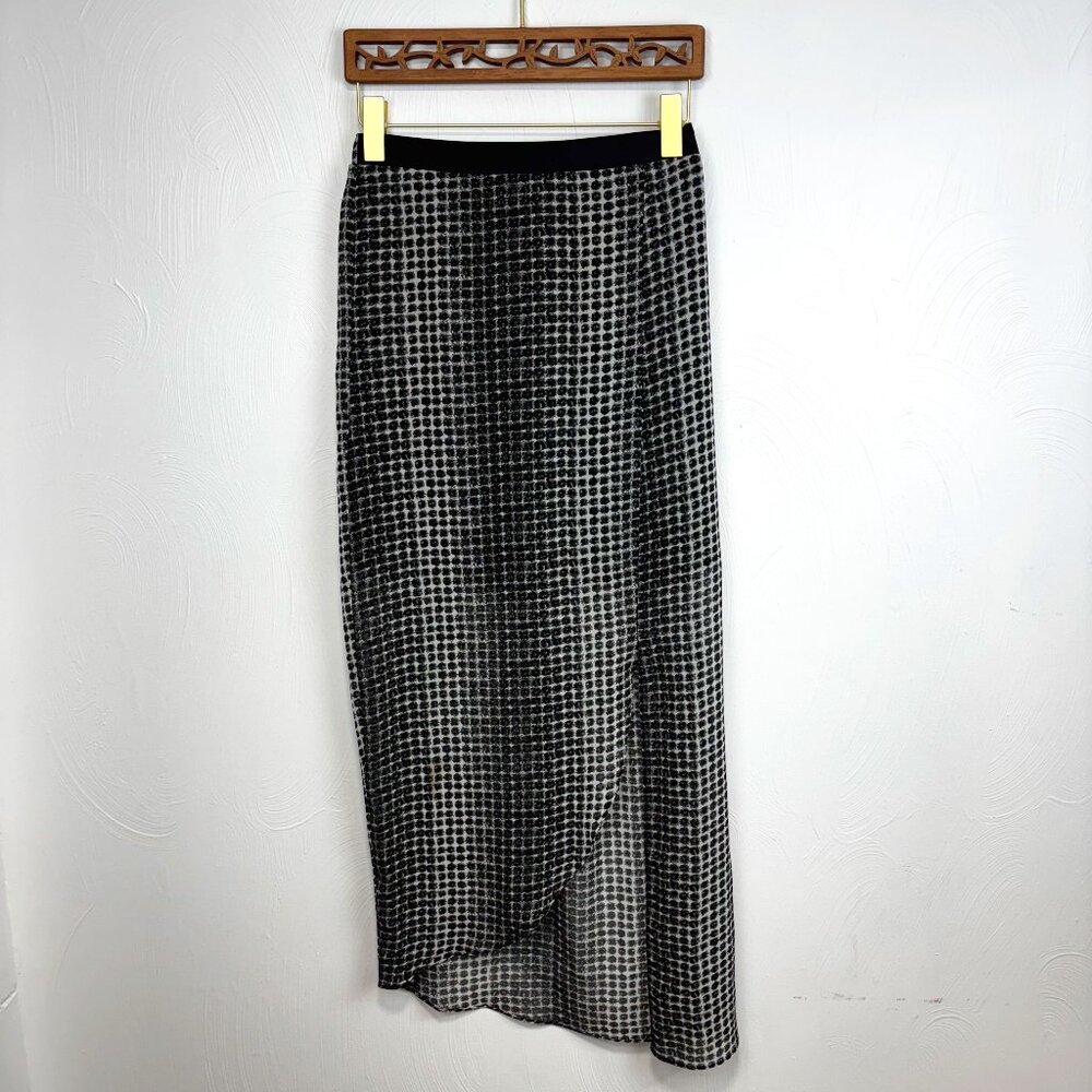Mesh Overlay Black Grid Skirt Midi Sheer Layered Grunge Y2K Vibes Slit Hem Long